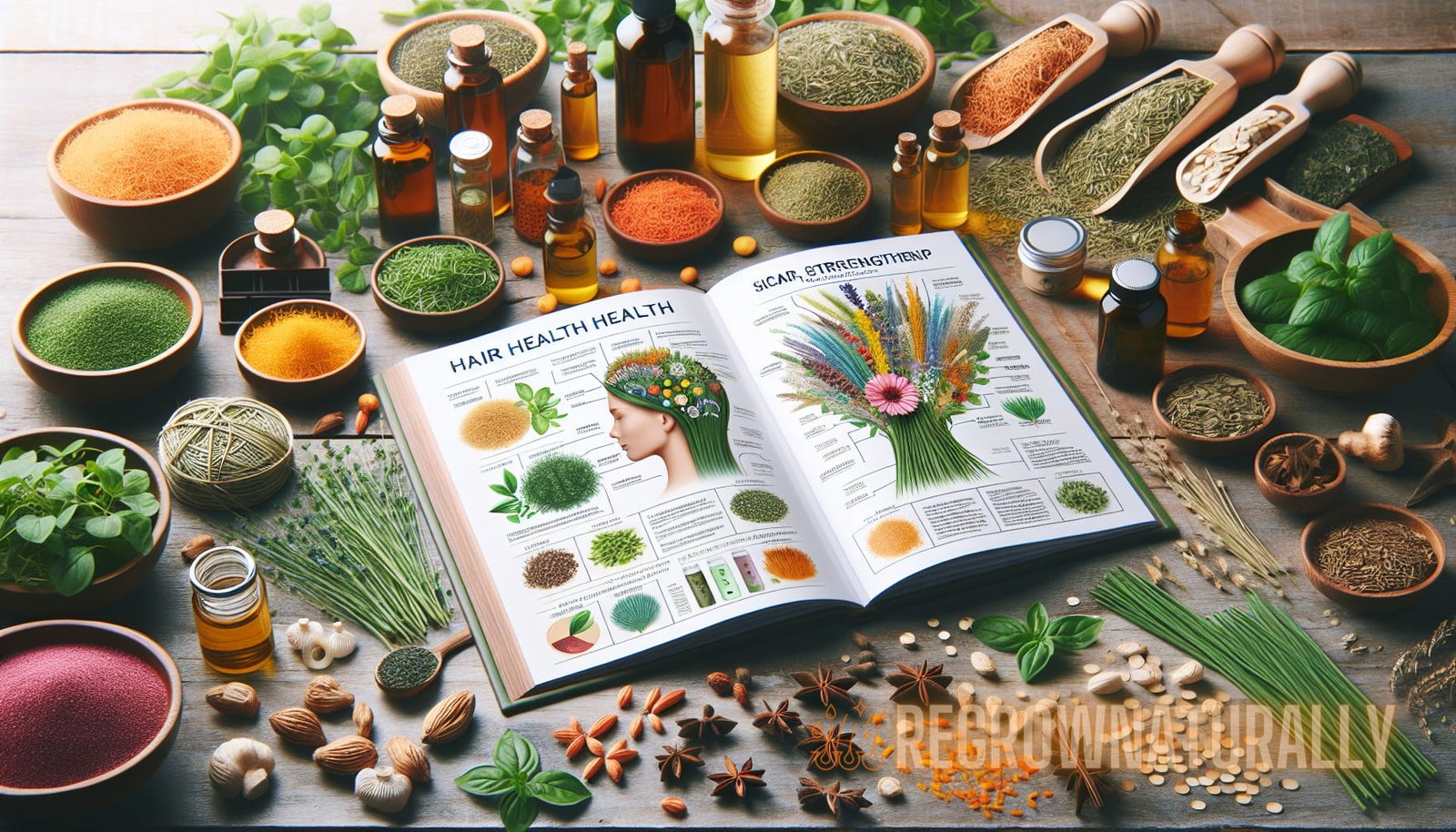 Illustration de la section : Dans ce guide, nous approfondirons la science derrière les herbes pour la santé des cheveux, explorerons les avantages des : soins capillaires à base de plantes.