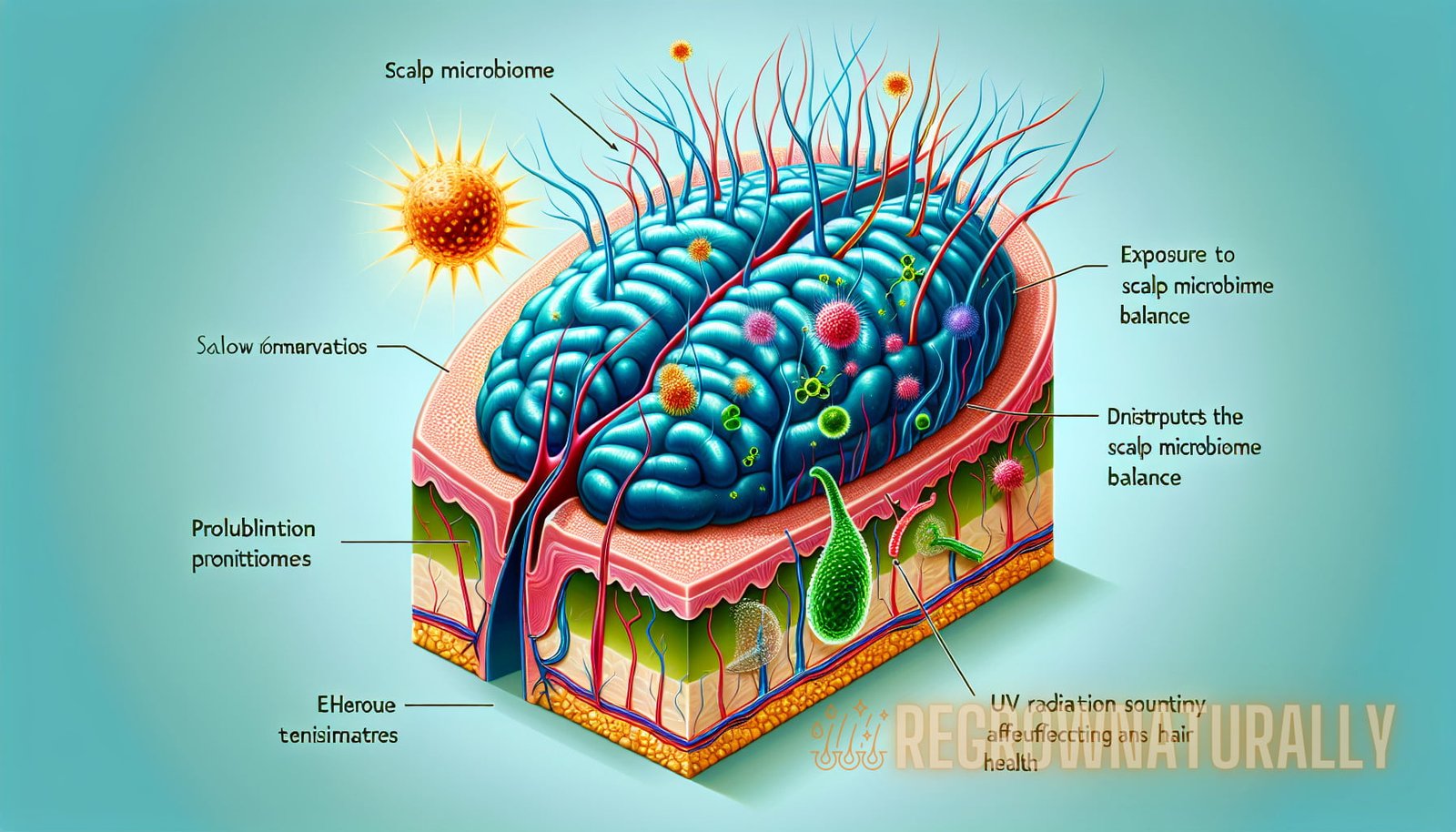 Illustration for section: The environment in which we live can have a significant impact on the scalp microbiome. Exposure to  - scalp microbiome