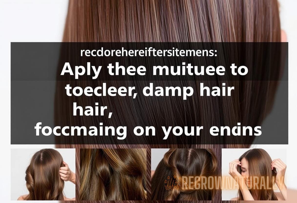 Illustration for section: Apply the mixture to clean, damp hair, focusing on the ends. - amino acid hair remedies